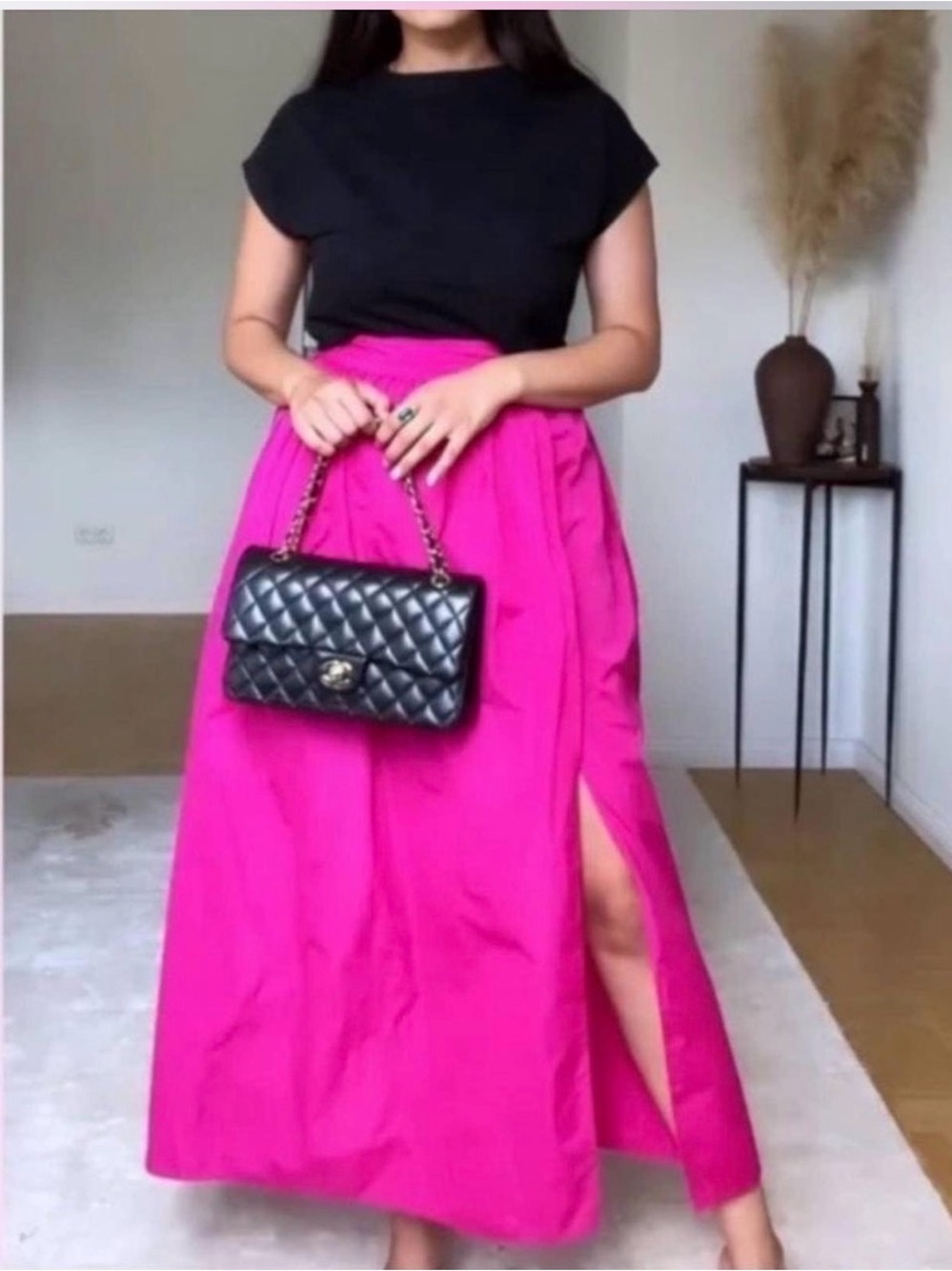 Zara Bright Pink High-Waist Maxi Skirt with Side Slit